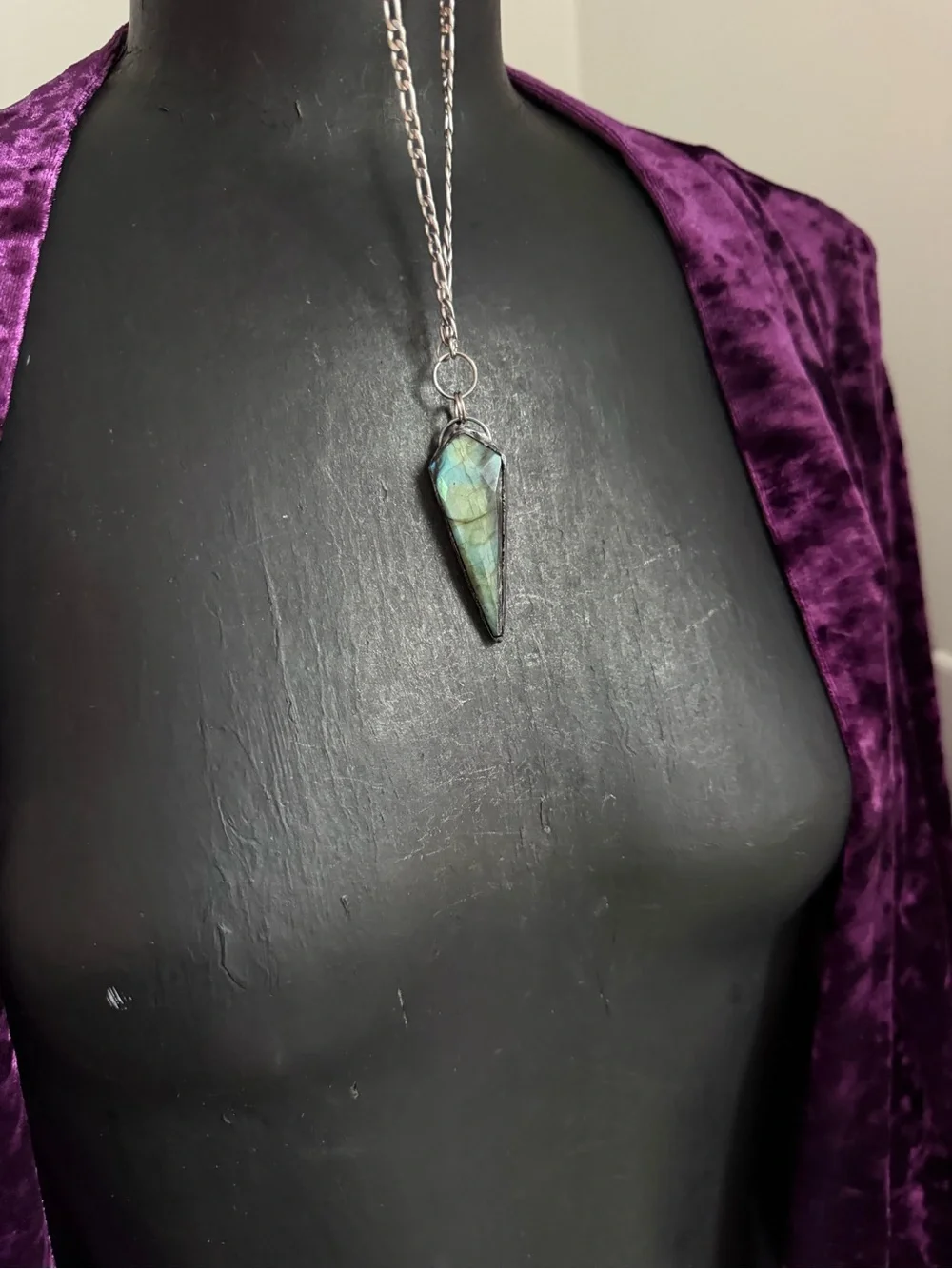Labradorite crystal necklace pendant layering jewelry witchy boho style gothic